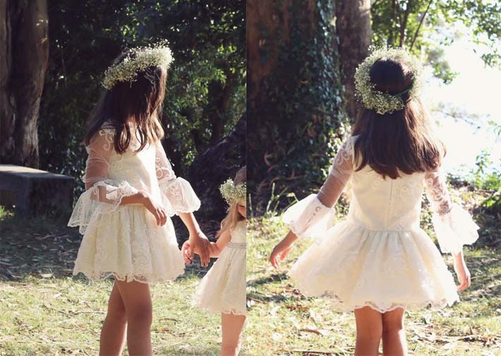 Vestido de niña de Badum Badero en color nácar: ¡ideal para boda!